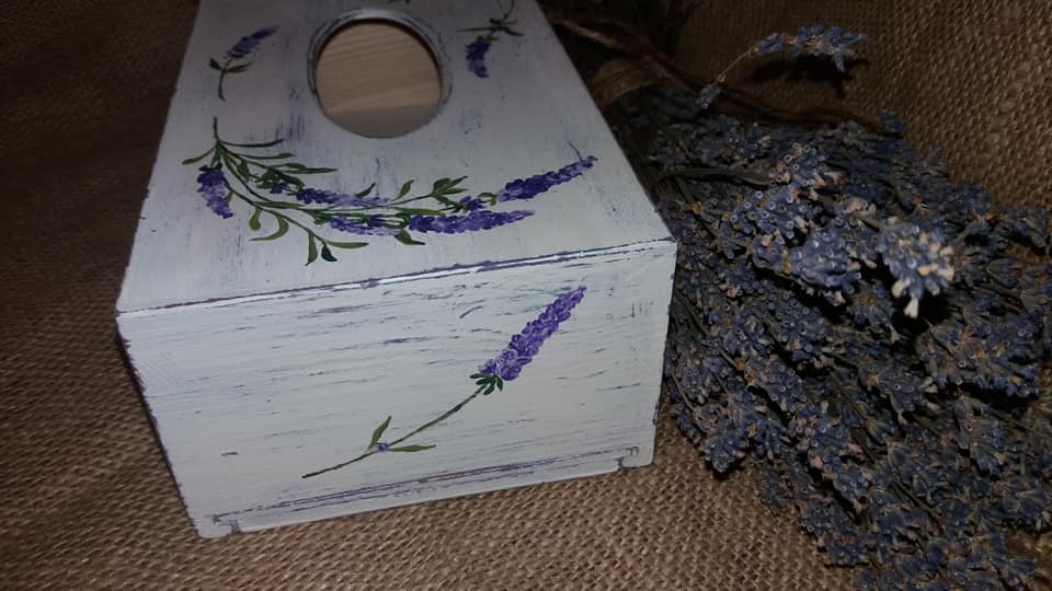 Suport șervețele handmade pictat manual, model Lavandă [4]