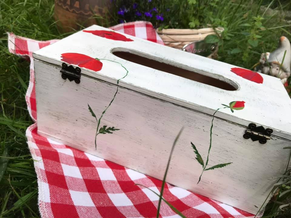 Suport șervețele handmade pictat manual, model Maci [2]