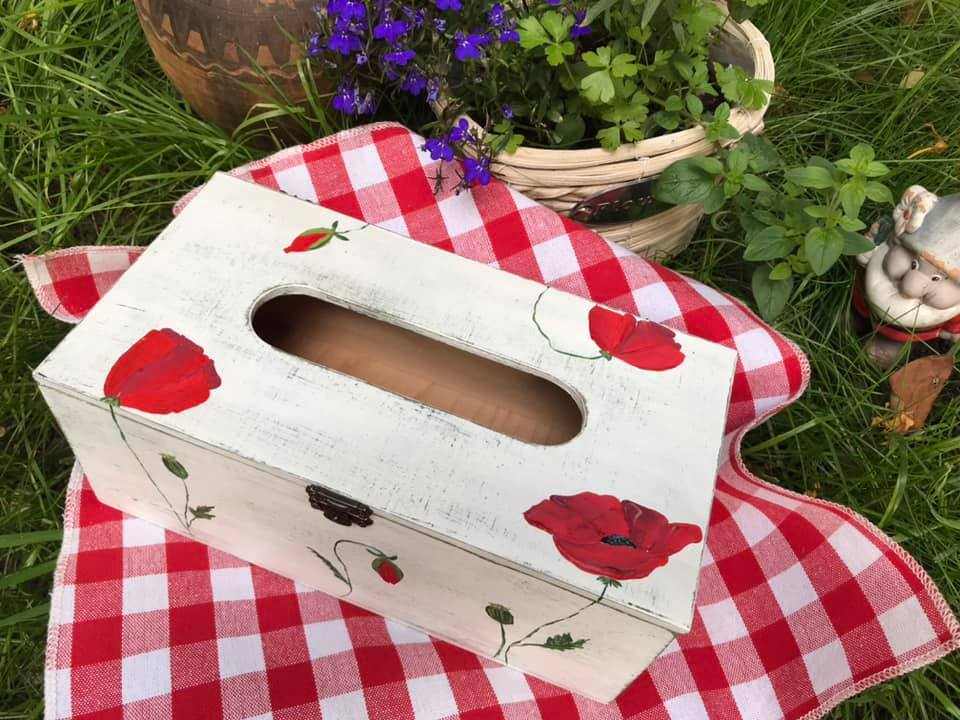 Suport șervețele handmade pictat manual, model Maci [5]