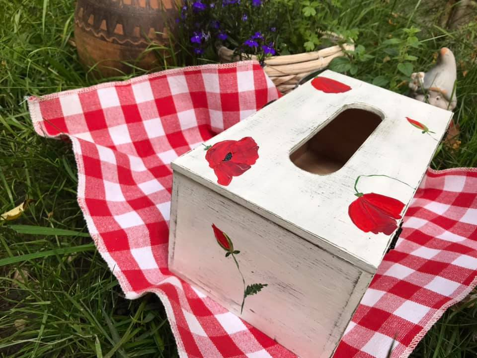 Suport șervețele handmade pictat manual, model Maci [4]