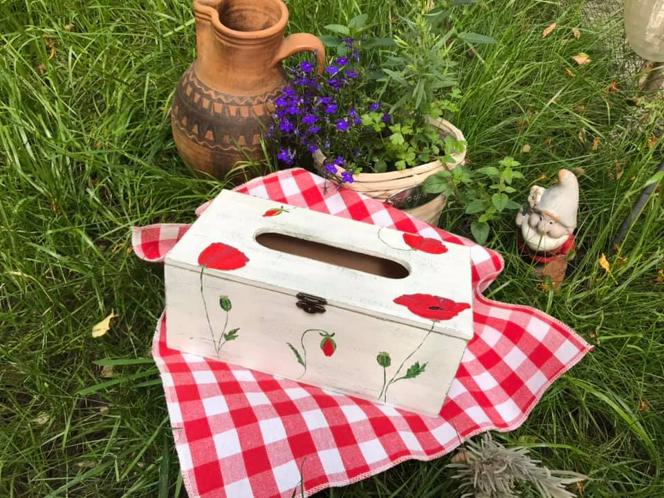 Suport șervețele handmade pictat manual, model Maci [3]