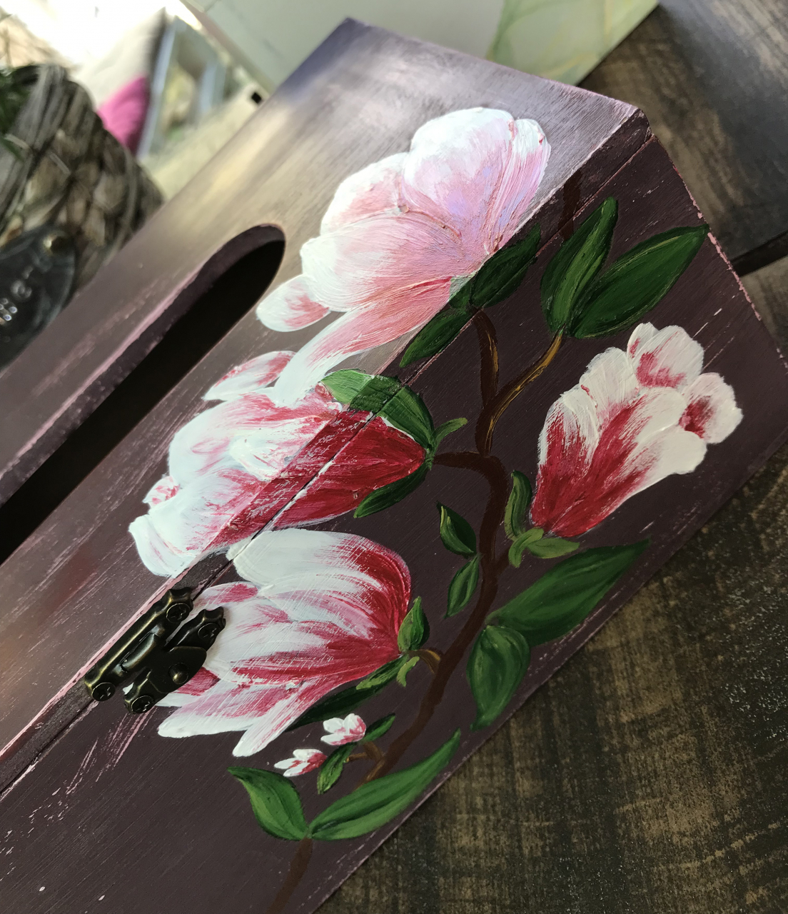 Suport șervețele handmade pictat manual, model Magnolii [5]