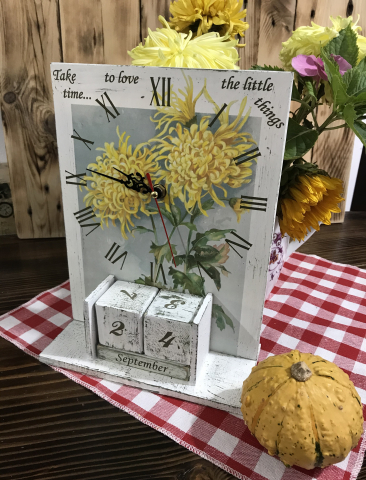 Decorațiuni cu ceas - Calendar perpetuu cu ceas, handmade, model Crizanteme