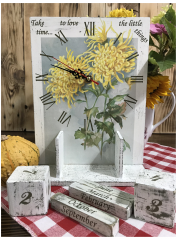 Calendar perpetuu cu ceas, handmade, model Crizanteme [1]