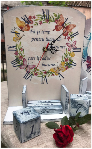 Calendar perpetuu cu ceas, handmade, model Fluturi și flori [1]