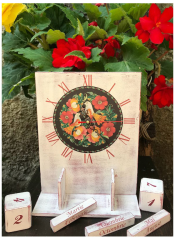 Calendar perpetuu cu ceas, handmade, model Folclor maghiar [1]