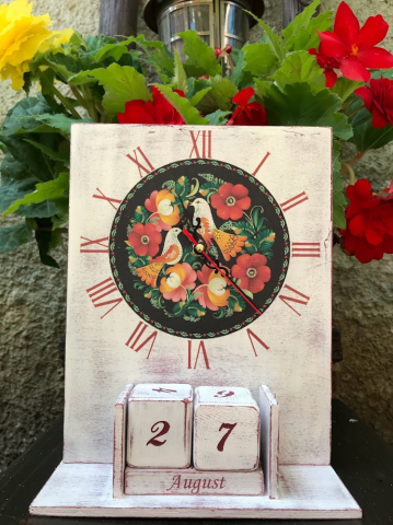 Decorațiuni cu ceas - Calendar perpetuu cu ceas, handmade, model Folclor maghiar