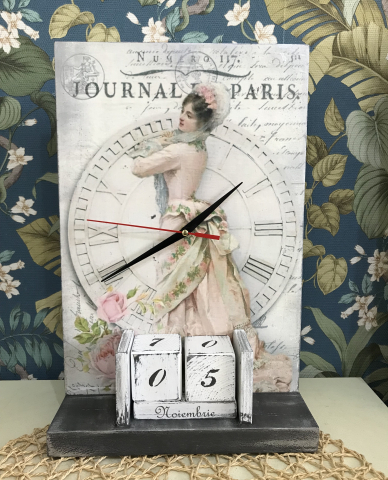 Decorațiuni cu ceas - Calendar perpetuu handmade, cu ceas, model Journal de Paris
