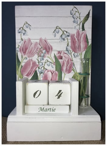 Calendare din lemn - Calendar perpetuu handmade, cu eprubetă, model Lalele