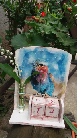 Calendare din lemn - Calendar perpetuu handmade cu eprubetă, model Pasăre