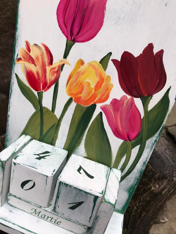 Calendar perpetuu handmade pictat, model Lalele [2]