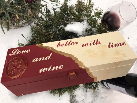 Cutii pentru ceai, cafea sau vin - Cutie decorativă pentru vin, model Love & Wine