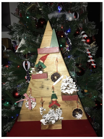 Decorațiune mini brăduț lemn natur cu soport pentru lumânare [1]