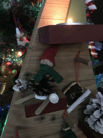 Decorațiune mini brăduț lemn natur cu soport pentru lumânare [7]