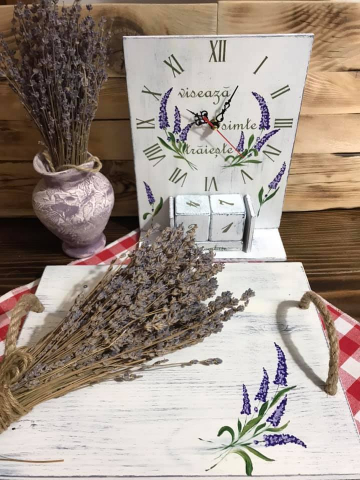Set pictat Lavandă format din calendar perpetuu cu ceas și tavă [3]
