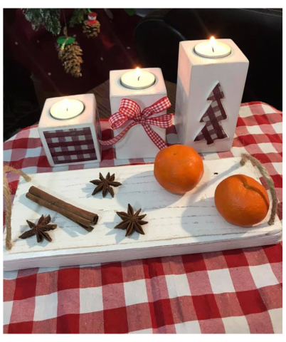 Set suport pentru lumânări, cu tăviță, model Carouri [1]