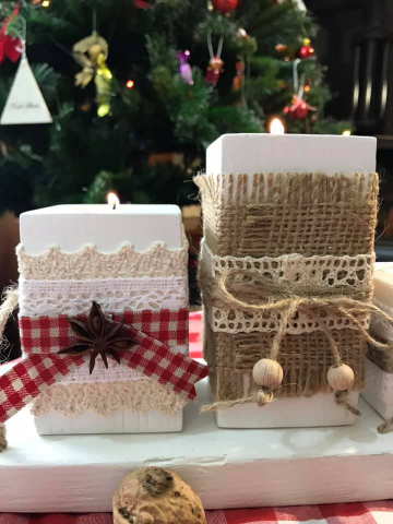 Set suport pentru lumânări, cu tăviță, model Rustic [2]