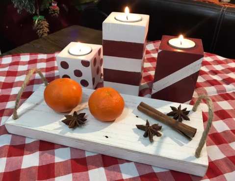 Decorațiuni pentru sărbători - Set suport pentru lumânări, cu tăviță, model Vintage