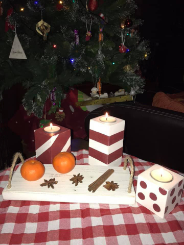 Set suport pentru lumânări, cu tăviță, model Vintage [2]