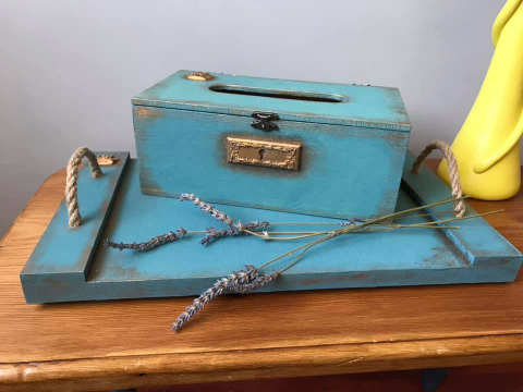 Seturi cadou - Set turcoaz format din tavă și suport șervețele