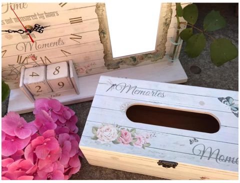 Set vintage format din calendar perpetuu cu ceas, ramă foto, eprubetă și suport șervețele [1]