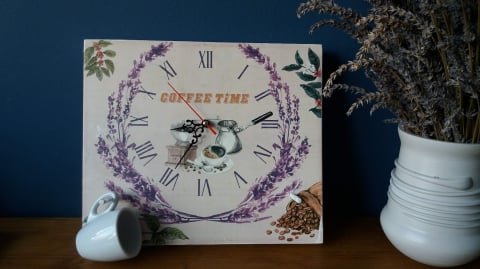 Decorațiuni cu ceas - Suport pentru cești de cafea, cu ceas,  model Lavandă