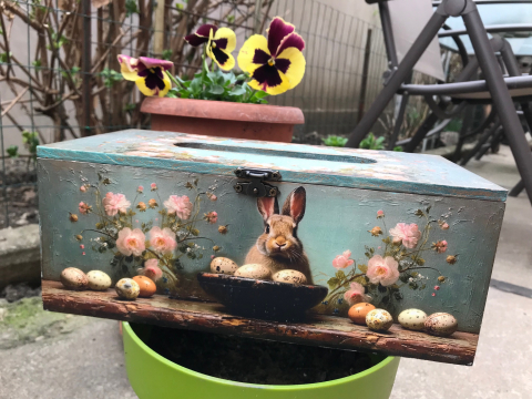 Decorațiuni pentru sărbători - Suport șervețele handmade, model Iepuraș vintage