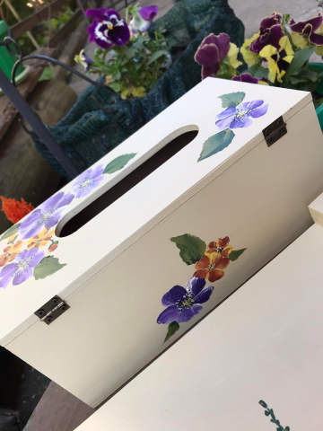 Suport șervețele handmade pictat manual, model cu Flori mov și portocalii [1]