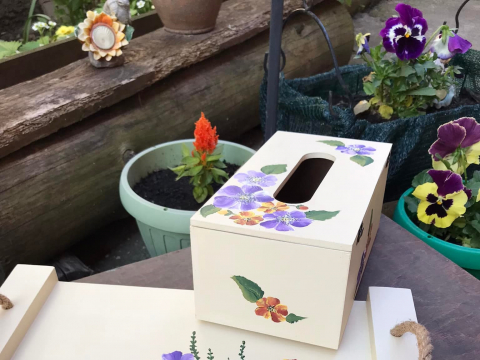 Suport șervețele handmade pictat manual, model cu Flori mov și portocalii [3]