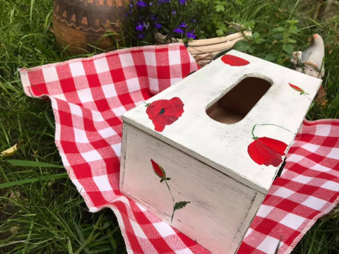 Suport șervețele handmade pictat manual, model Maci [3]