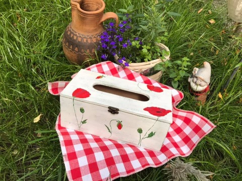 Suport șervețele handmade pictat manual, model Maci [2]