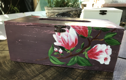 Suport șervețele handmade pictat manual, model Magnolii [3]