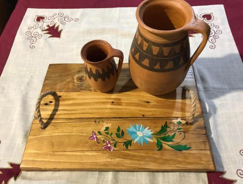 Tăvi - Tavă lemn natur pictată manual