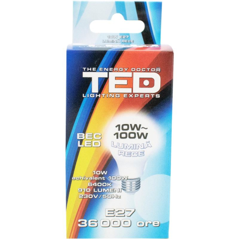 Electrice - Becuri & Prelungitoare - Bec LED E27, 10W, 6400K, 36.000h,900lm lumina rece