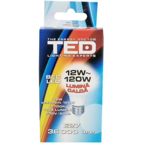 Electrice - Becuri & Prelungitoare - Bec LED E27, 12W, 2700K, 36.000h, lumina calda