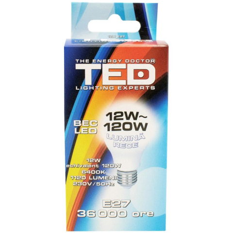 Electrice - Becuri & Prelungitoare - Bec LED E27, 12W, 6400K, 36.000h, lumina rece