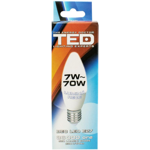 Electrice - Becuri & Prelungitoare - Bec LED E27, 7W, 6400K, C37, 36.000h, lumina rece