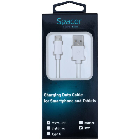 Cabluri & Încărcătoare - Cablu SPACER USB la micro USB, 50cm, alb (5949046610277)