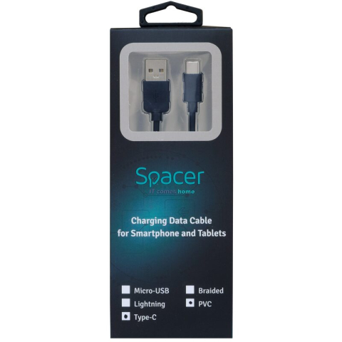 Cabluri & Încărcătoare - Cablu SPACER USB la tip C, 100cm, negru (5949046610109)