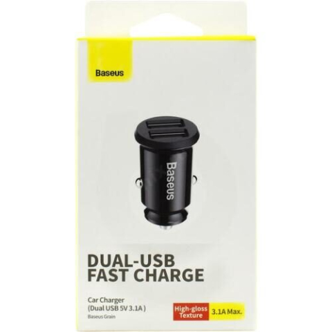 Cabluri & Încărcătoare - Incarcator auto BASEUS design slim 15W, 2xUSB cu lumina albastra