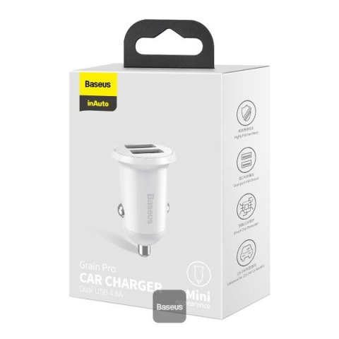 Cabluri & Încărcătoare - Incarcator auto BASEUS design slim 24W, 2xUSB  cu lumina albastra