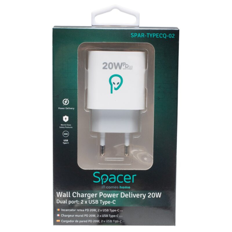 Cabluri & Încărcătoare - Incarcator Spacer de la retea fast charging 2xUSB
