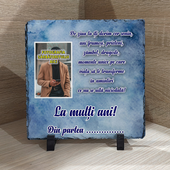 PIATRĂ DE ARDEZIE ANIVERSARĂ CU FOTOGRAFIE ȘI MESAJ (bărbat) [1]