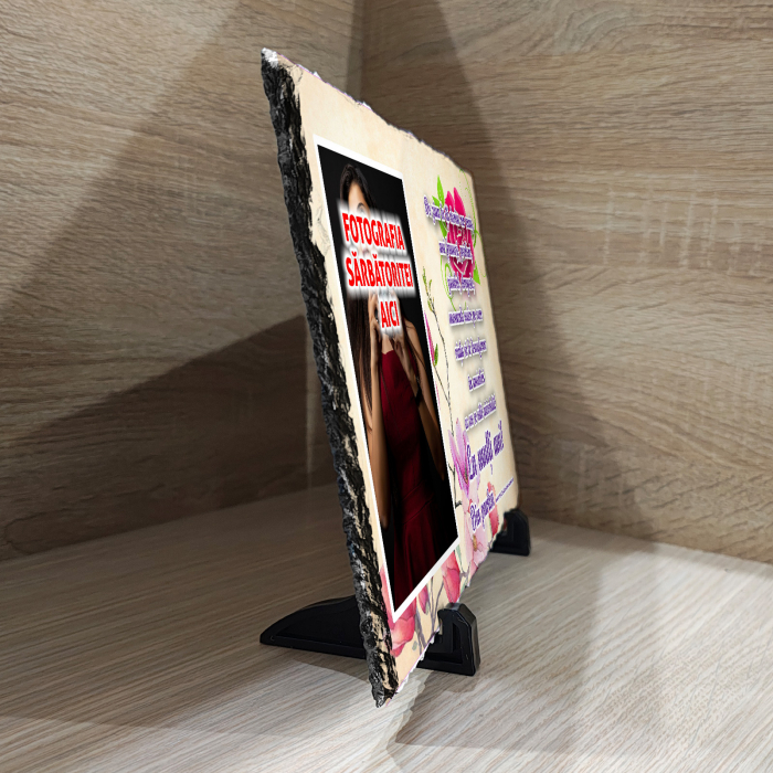 PIATRĂ DE ARDEZIE ANIVERSARĂ CU FOTOGRAFIE ȘI MESAJ (femeie) [2]