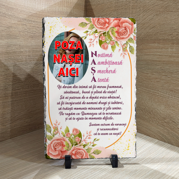 PIATRĂ DE ARDEZIE CU FOTOGRAFIE și MESAJ pt. NAȘA [1]