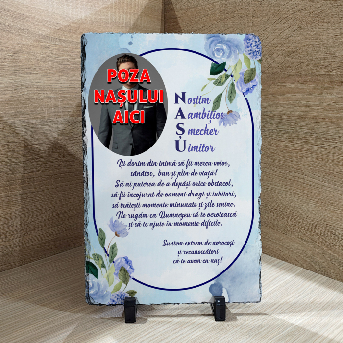 PIATRĂ DE ARDEZIE CU FOTOGRAFIE și MESAJ pt. NAȘ [1]
