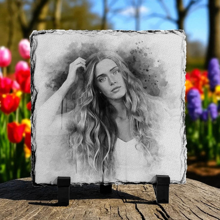 ARTĂ DIGITALĂ - Ardezie Personalizată cu Efect Desen în Cărbune | Portret Artistic Unic