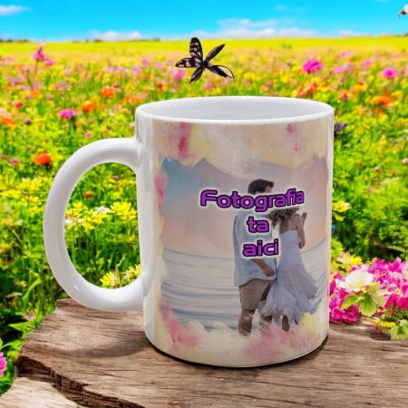 CĂNI PERSONALIZATE - CANĂ CU FUNDAL COLORAT ȘI FOTOFRAFIE (efect acuarelă)