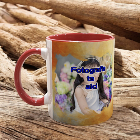 CĂNI PERSONALIZATE - CANĂ CU FUNDAL COLORAT ȘI FOTOFRAFIE (efect acuarelă model 2)