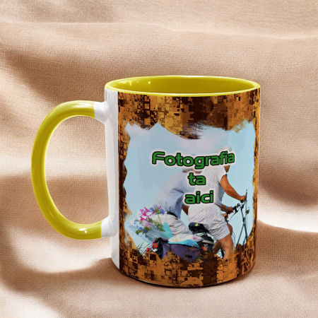 CĂNI PERSONALIZATE - CANĂ CU FUNDAL COLORAT ȘI FOTOFRAFIE (fundal modern maro)